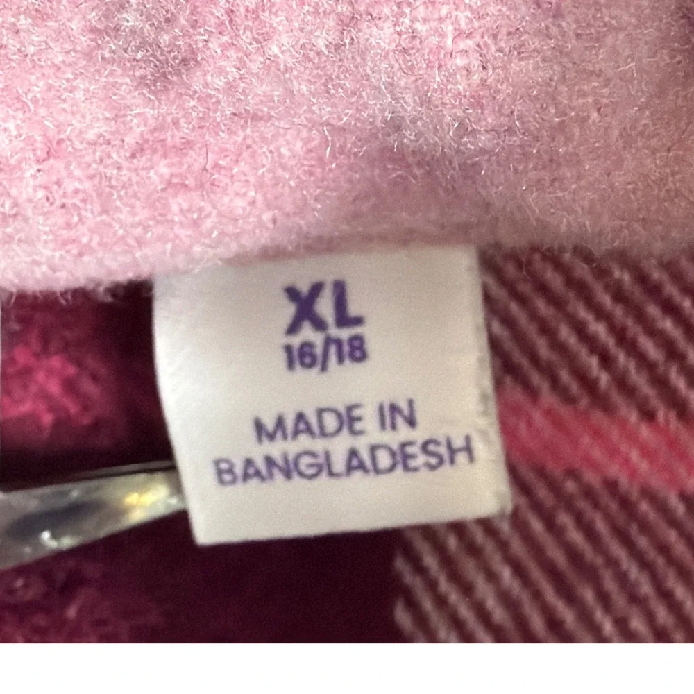 Sugar & Jade Pink Plaid Wool Blend Shacket Girls XL 16/18 Button Front Jacket‎
